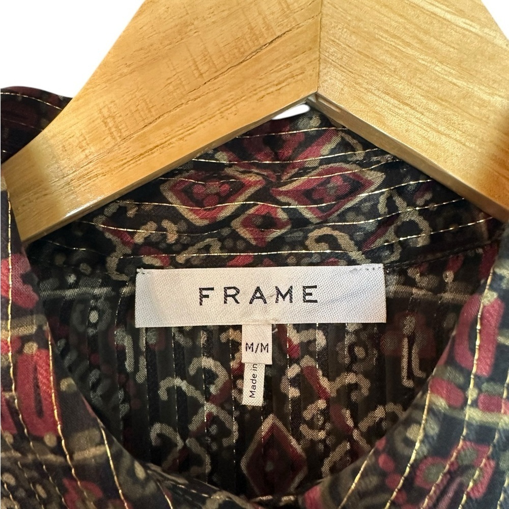 New! Frame Silk Button Up In Deep Moss Multi Top … - image 6